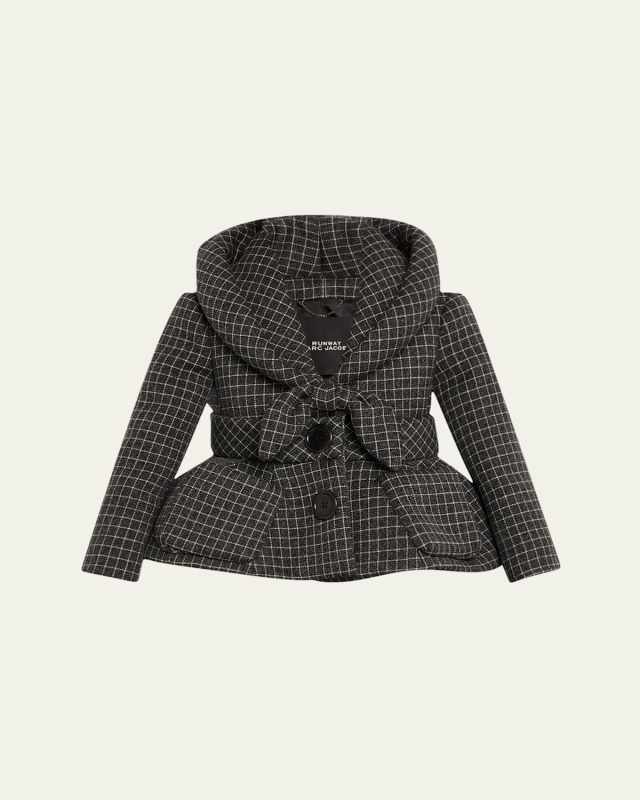 Check Wool Padded Crop Hooded Jacket
